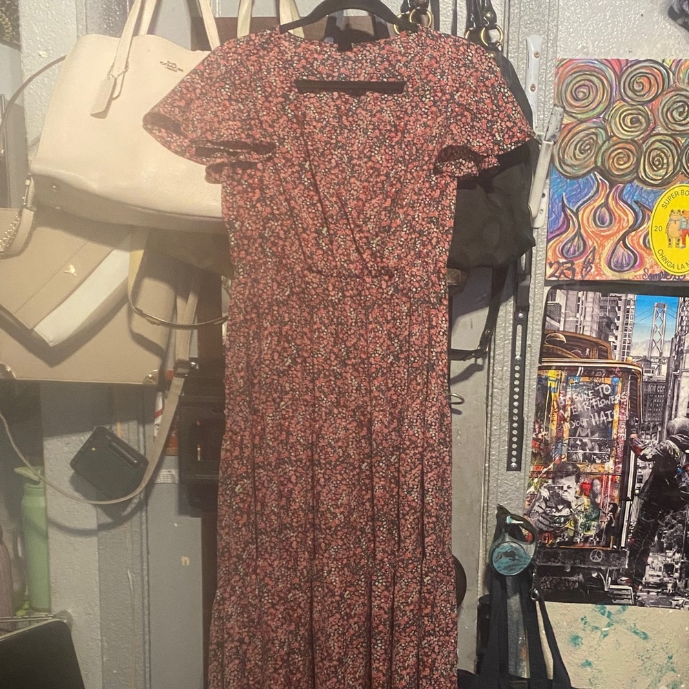 SHEIN Red Floral Midi Dress with Black Accents